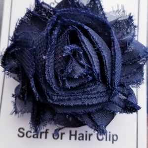Shabby Rose Flower Scarf Clip or Hair Clip navy